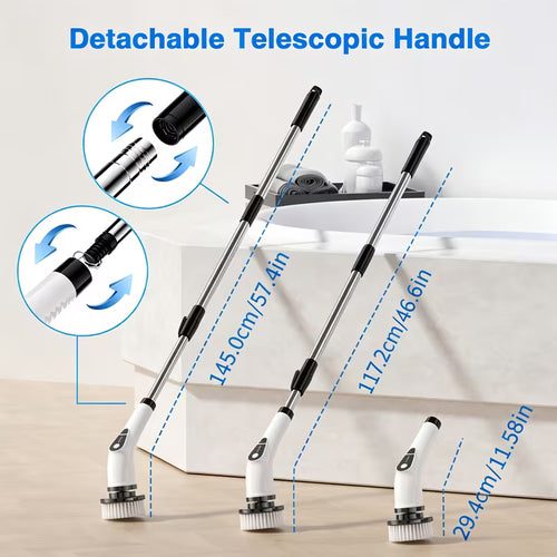 7-in-1 Cordless Electric Spin Scrubber, Multi-Purpose Cleaning Brush with 7 Replaceable Heads, Dual-Speed Settings & Detachable Telescopic Handle for Bathroom, Kitchen, Car & Home