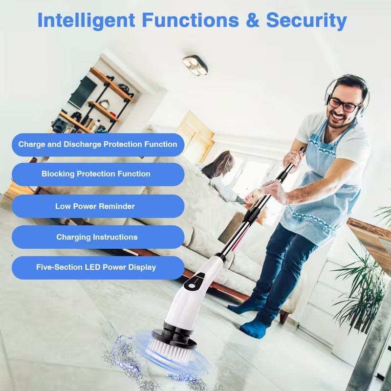 7-in-1 Cordless Electric Spin Scrubber, Multi-Purpose Cleaning Brush with 7 Replaceable Heads, Dual-Speed Settings & Detachable Telescopic Handle for Bathroom, Kitchen, Car & Home