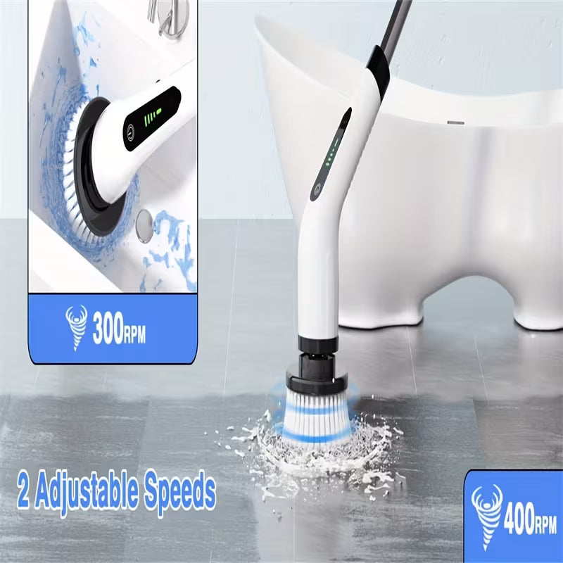 7-in-1 Cordless Electric Spin Scrubber, Multi-Purpose Cleaning Brush with 7 Replaceable Heads, Dual-Speed Settings & Detachable Telescopic Handle for Bathroom, Kitchen, Car & Home