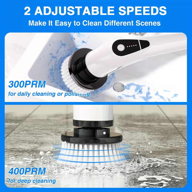 7-in-1 Cordless Electric Spin Scrubber, Multi-Purpose Cleaning Brush with 7 Replaceable Heads, Dual-Speed Settings & Detachable Telescopic Handle for Bathroom, Kitchen, Car & Home
