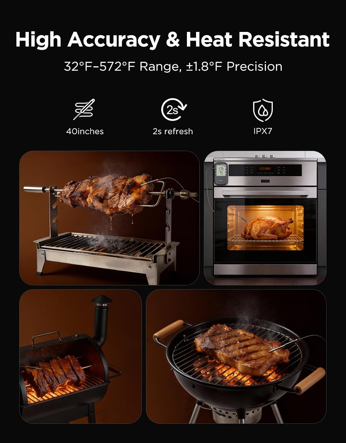 Bluetooth Digital Meat Thermometer with Smart App, Timer & Temperature Alerts