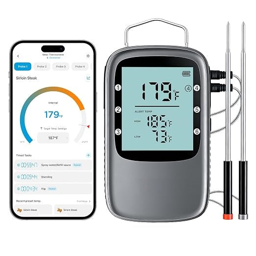 Bluetooth Digital Meat Thermometer with Smart App, Timer & Temperature Alerts